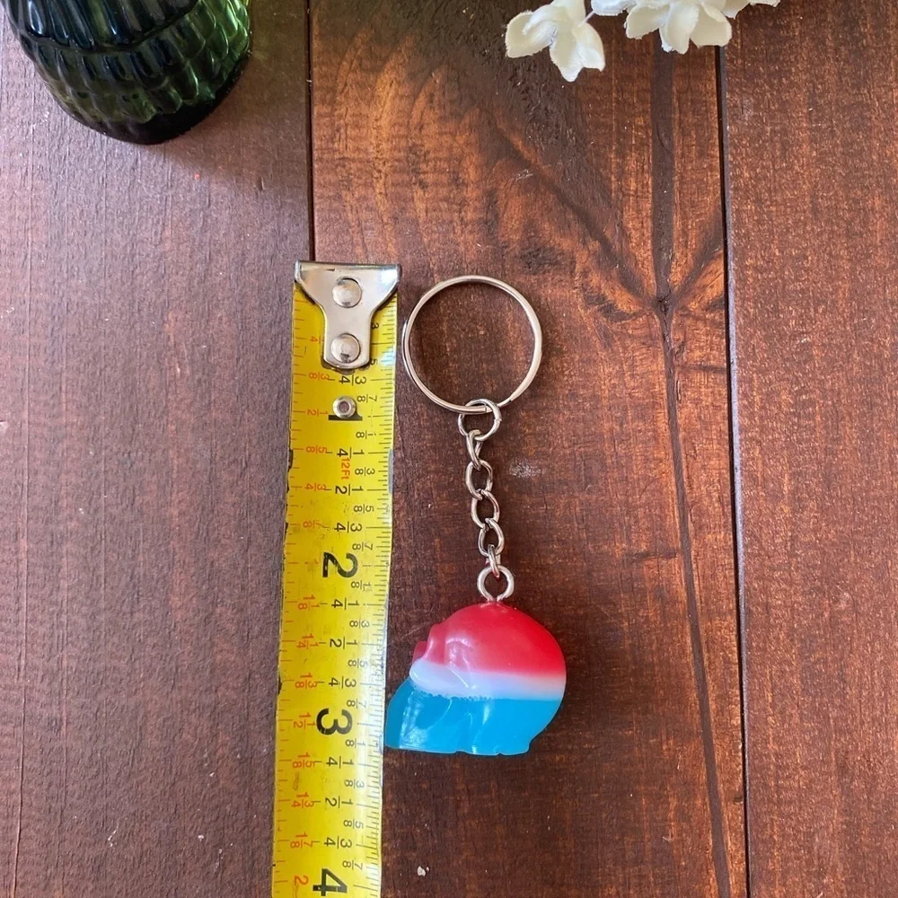 Handmade Resin America Red White Blue Skull 3” Keychain Goth Backpack Bag Charm